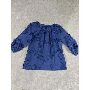 Doncaster Collection Blue Floral Ruched Sleeve Top Women's‎ Size 10p